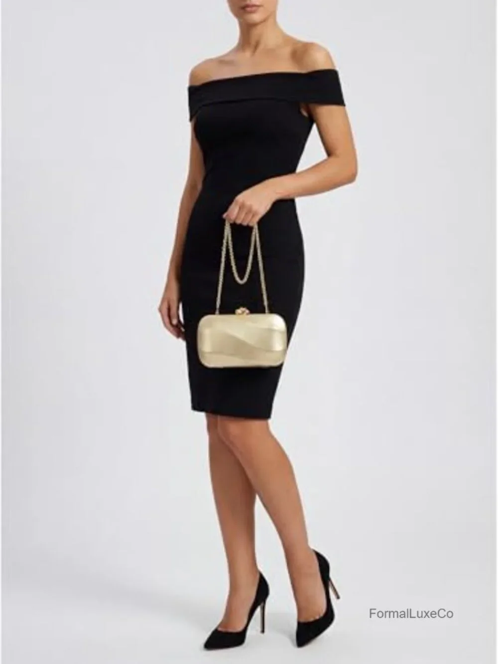 Gold Clutch Purse with Chain Evening Bag Hard Shell Formal Handbag